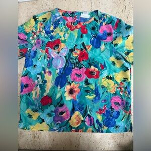 Alfred Dunner Vintage Floral Watercolor Flowy Blouse Women’s Size 14 Petite